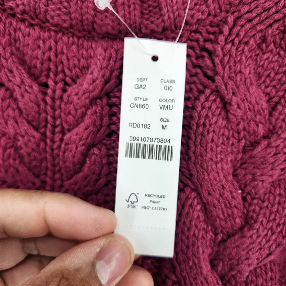 J.Crew Women's Red M 100% Cotton Cable Knit‎ Crewneck Sweater NWT